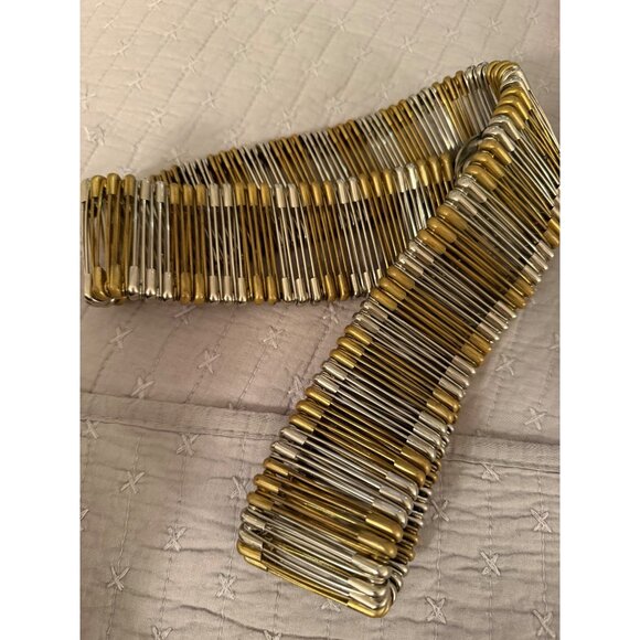 Vintage Unisex Metal Safety Pin Statement Belt Brass Silver 34 inches Punk Rare main image 9